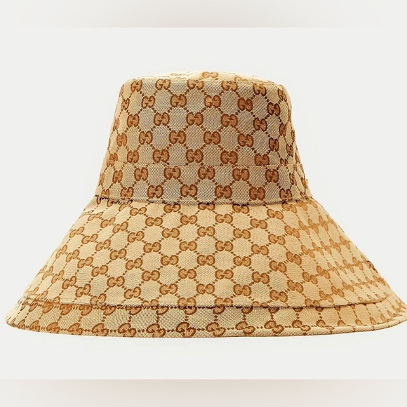 Gucci GG Beige Canvas Denim Wide Large Brim Monogram Jacquard Beach Bucket Hat - Picture 12 of 13